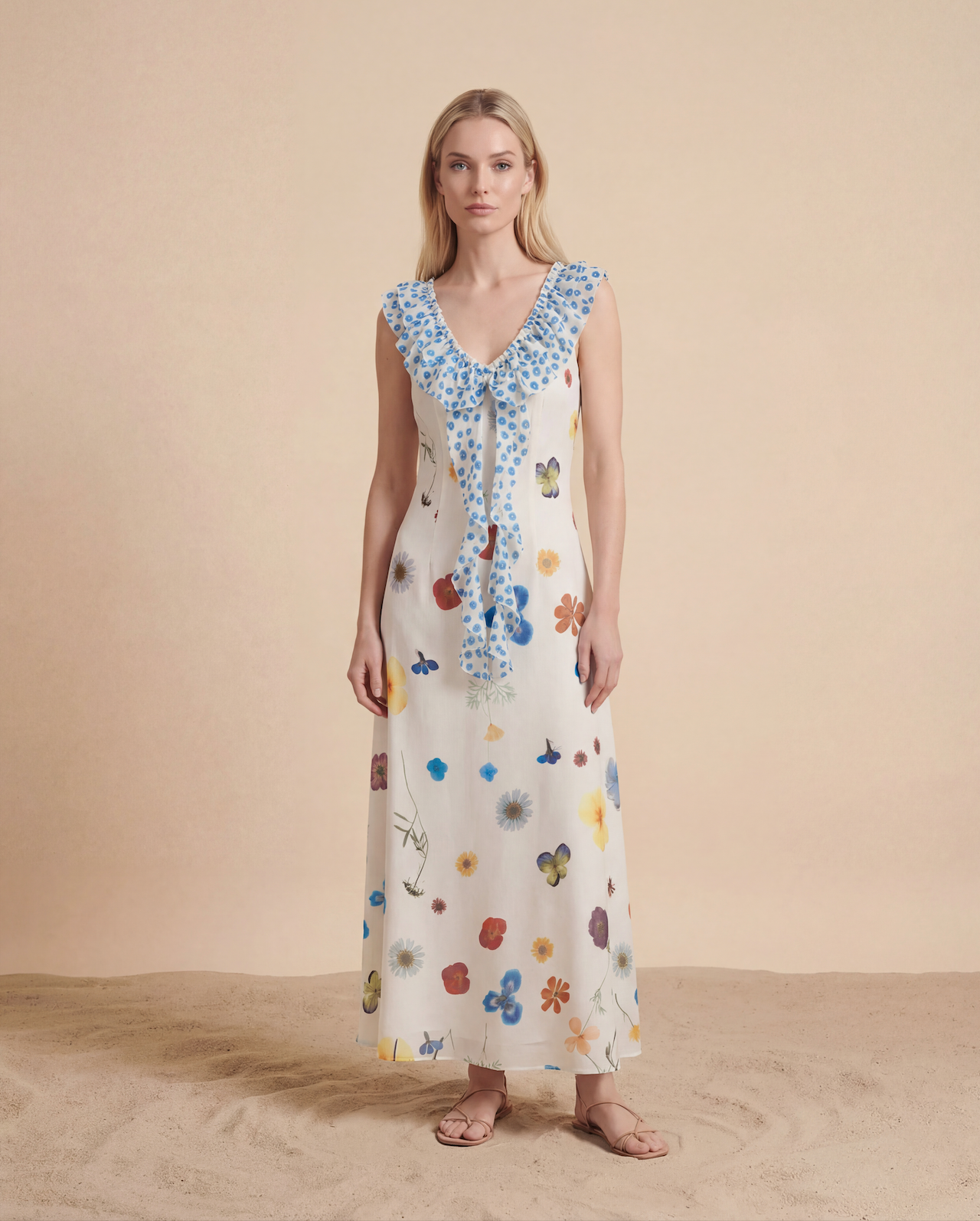 Abito midi con volant Botanical