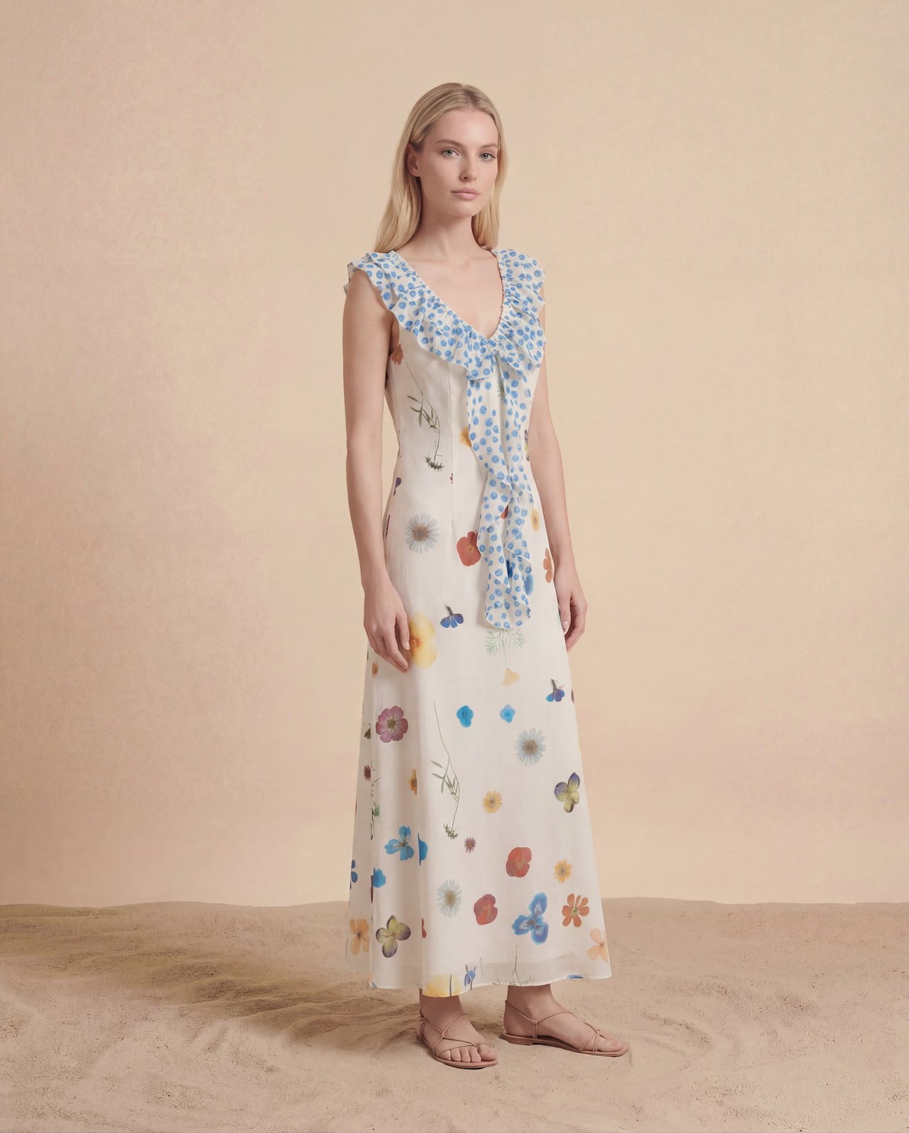 Abito midi con volant Botanical