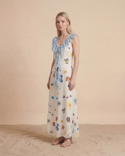 Abito midi con volant Botanical