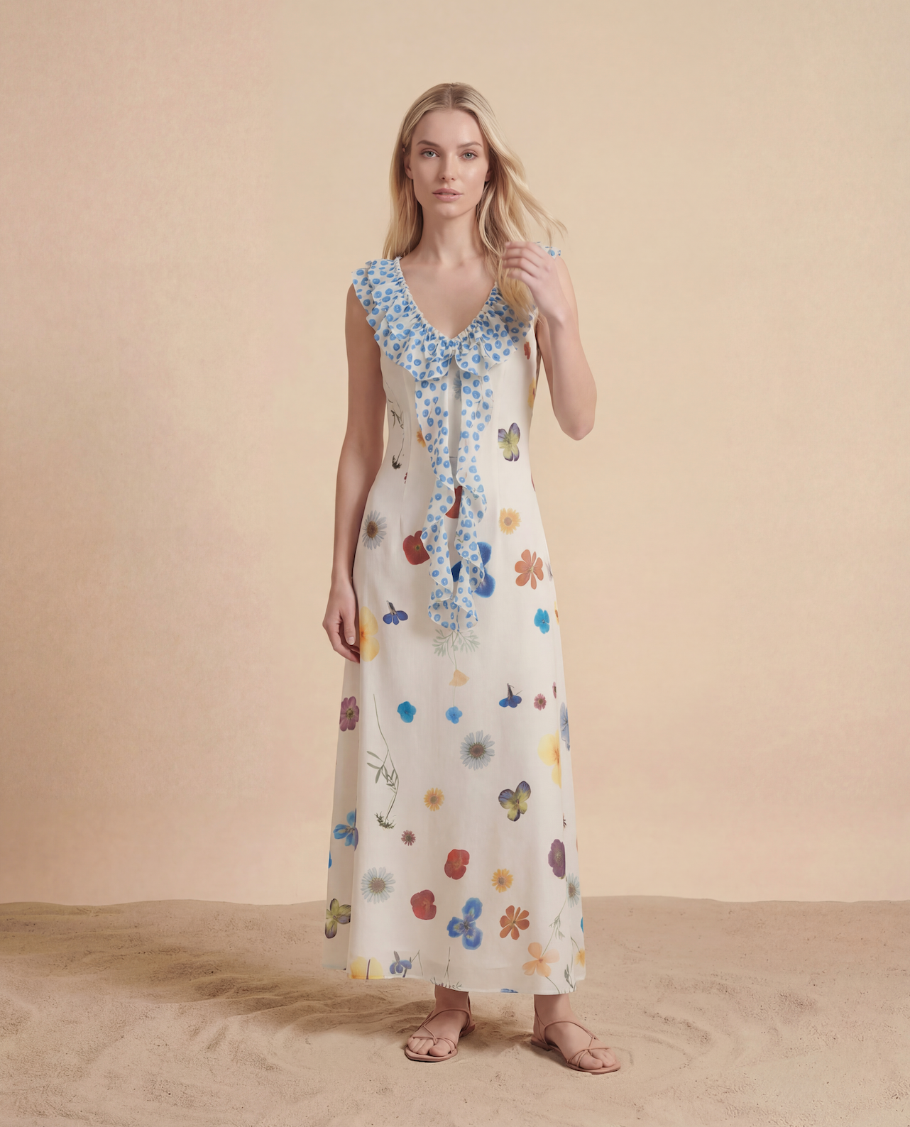 Abito midi con volant Botanical