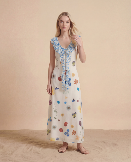 Abito midi con volant Botanical