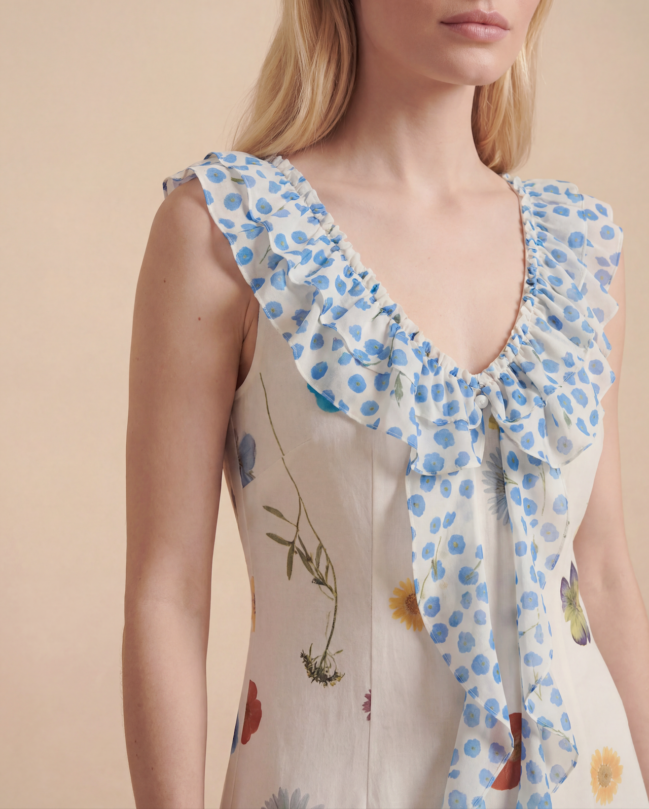 Abito midi con volant Botanical