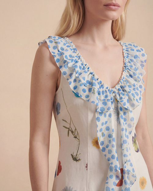 Abito midi con volant Botanical