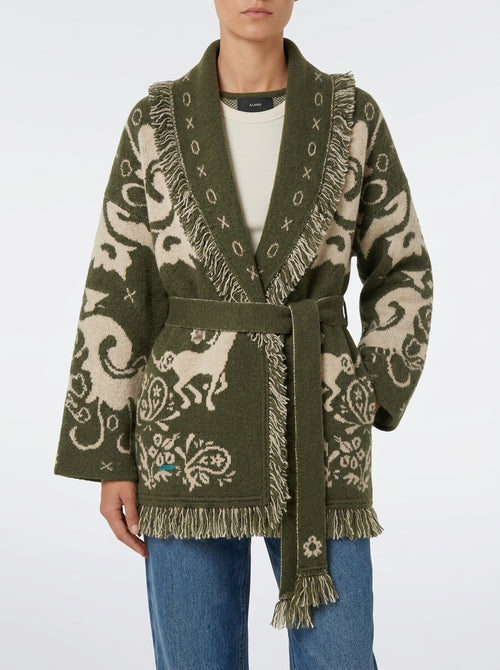 Cardigan Jacquard Amalia con Frange e Cintura