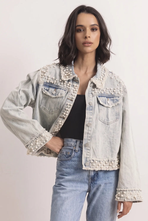 Giacca in denim con perle cucite a mano – Edizione limitata