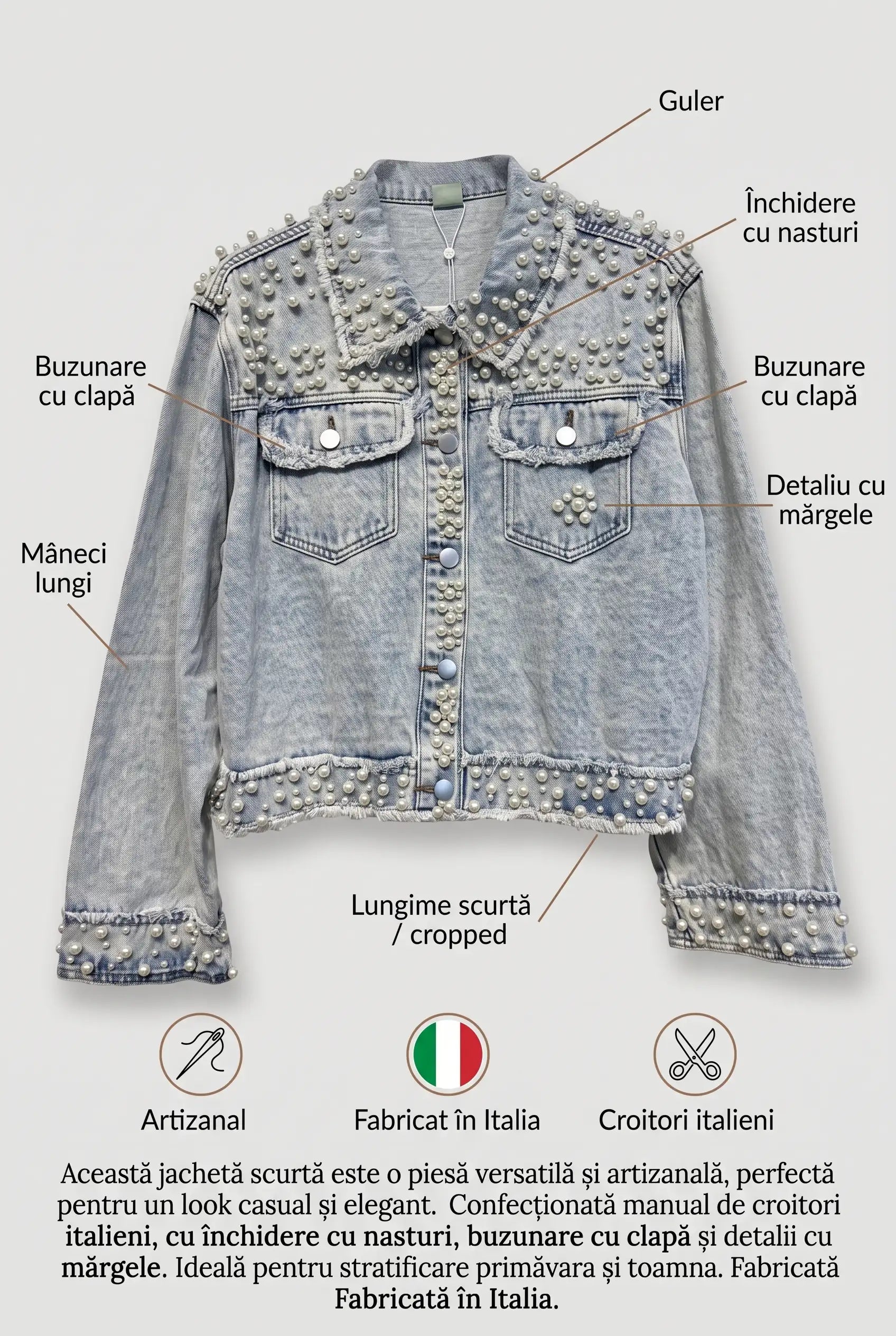 Giacca in denim con perle cucite a mano – Edizione limitata