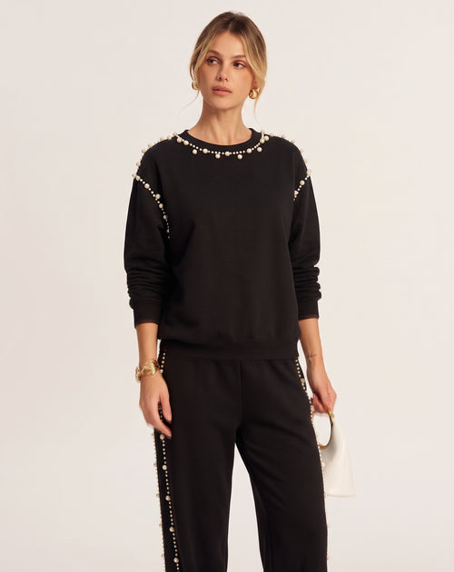 Compleu Eleonora – Set Due Pezzi Nero Impreziosito da Perle