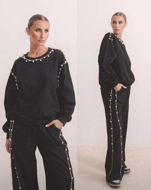 Compleu Eleonora – Set Due Pezzi Nero Impreziosito da Perle