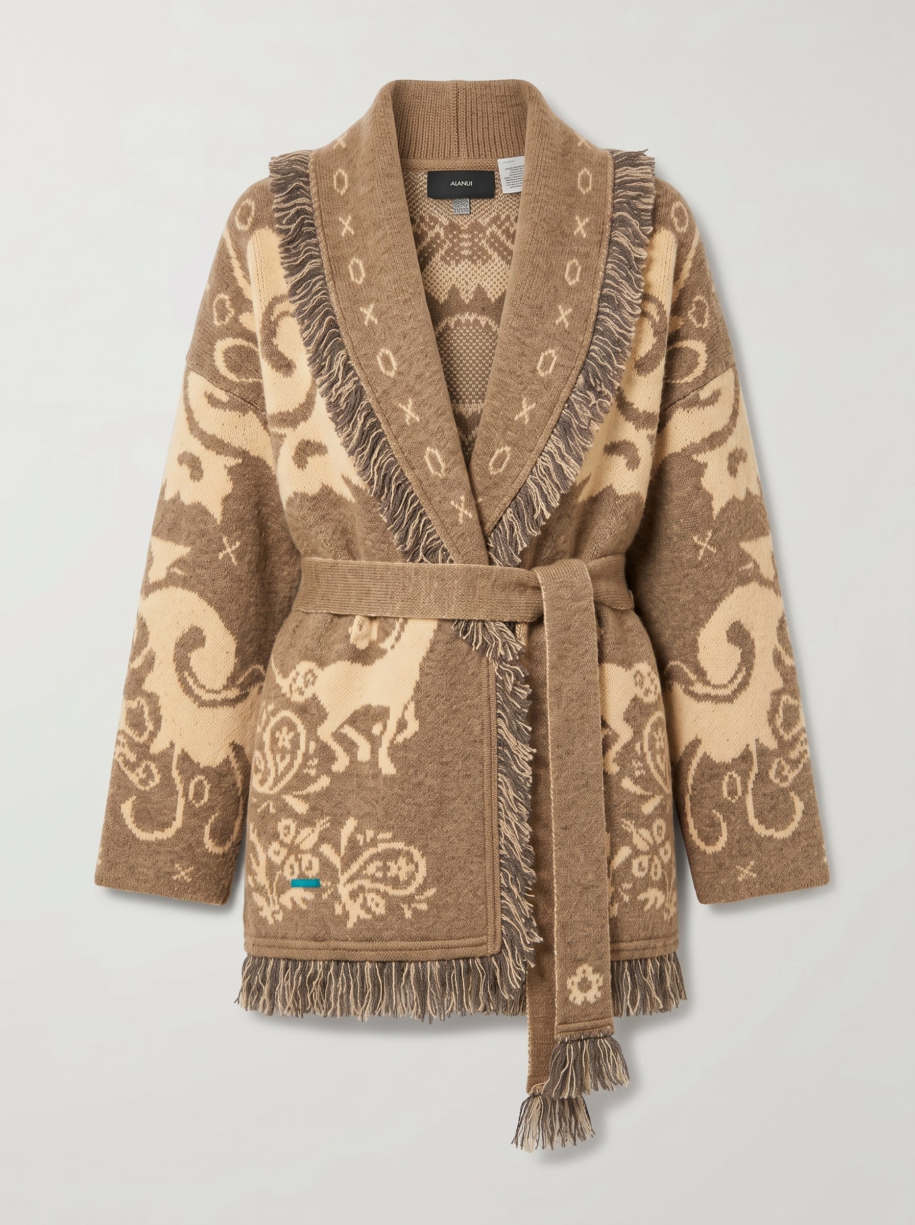 Cardigan Jacquard Amalia con Frange e Cintura