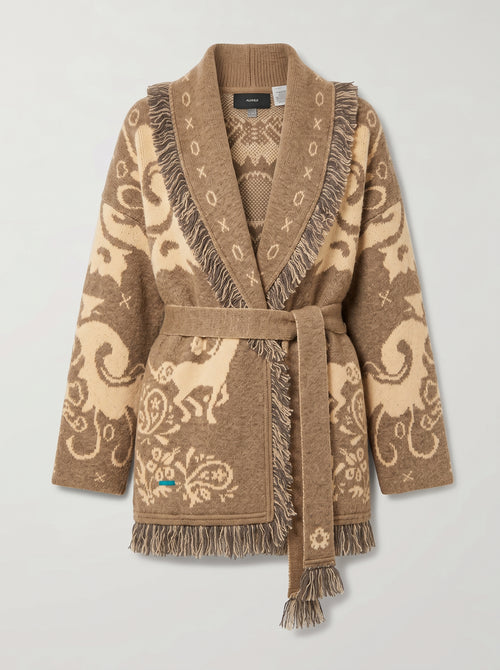 Cardigan Jacquard Amalia con Frange e Cintura