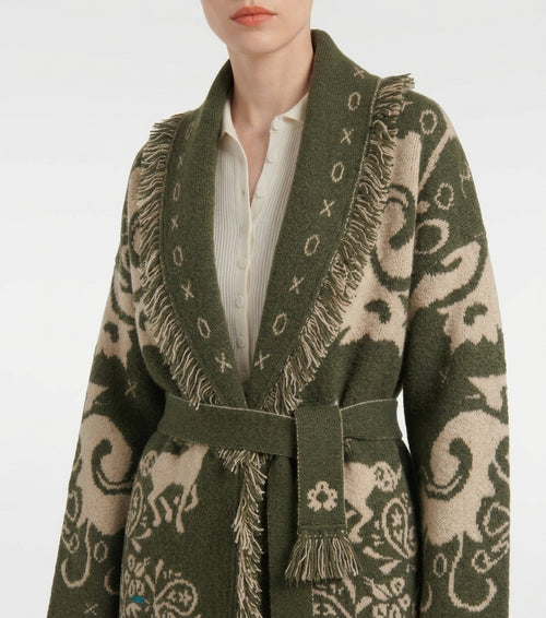 Cardigan Jacquard Amalia con Frange e Cintura