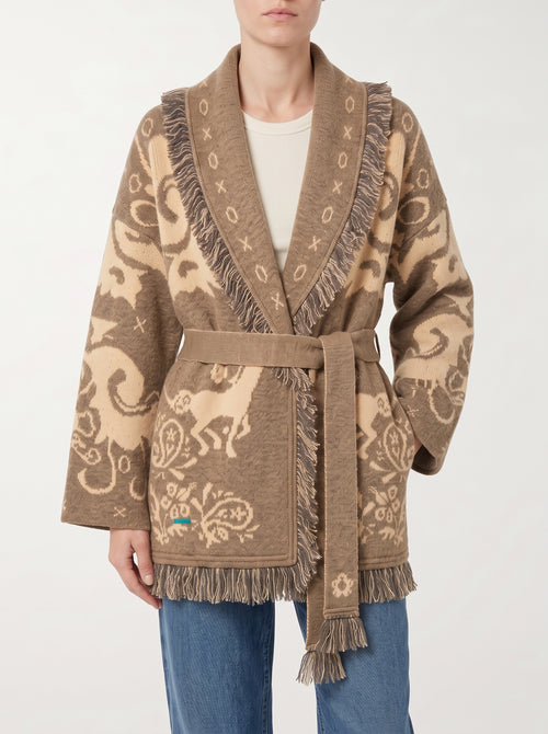 Cardigan Jacquard Amalia con Frange e Cintura