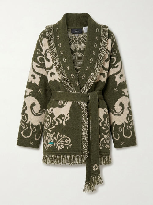 Cardigan Jacquard Amalia con Frange e Cintura