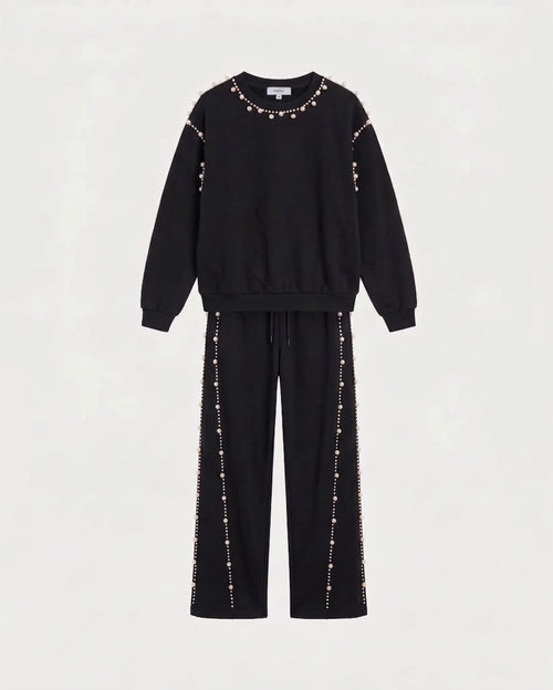 Compleu Eleonora – Set Due Pezzi Nero Impreziosito da Perle