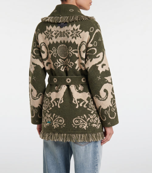 Cardigan Jacquard Amalia con Frange e Cintura