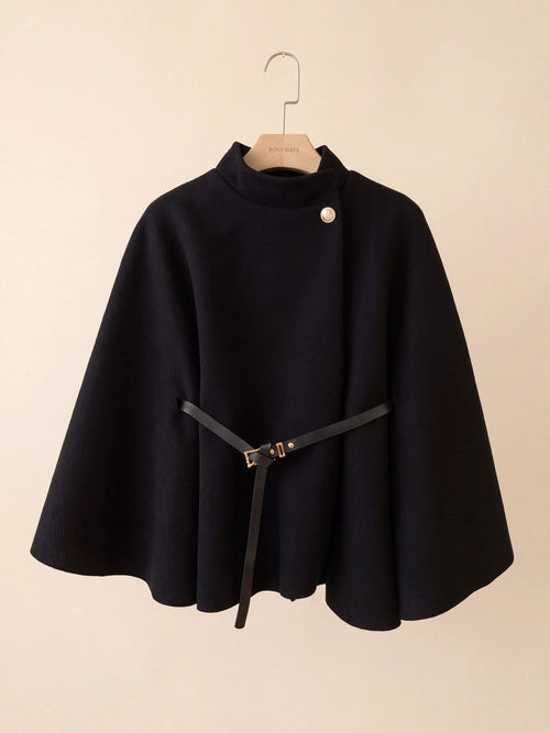 Poncho Mantella Ginevra – Testurizzato con Cintura e Bottone Oro