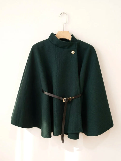 Poncho Mantella Ginevra – Testurizzato con Cintura e Bottone Oro